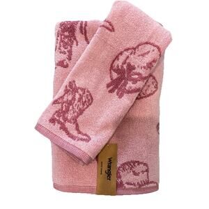 Wrangler Cowboy Like Me 1 Bath 1 Hand Towel Set Pink Boot Cowgirl Hat NEW